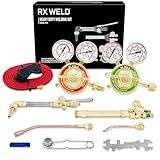 RX WELD Heavy Duty Oxy Acetylene Torch Kit, with CA2460 Cutting Attachment + Cutting Tips + 8-MFA Heating Nozzles + Welding Nozzles