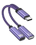 Dual USB C Dongle Splitter, 2 in 1 USB C Headphone Jack Adapter and Charger, Type C Audio Adapter with PD 60W Fast Charging Cable Dongle for iPhone 17 16 15 Pro Max Plus Air, iPad, Samsung, Google