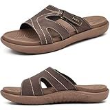 KuaiLu Womens Fashion Orthotic Slides Ladies Lightweight Athletic Yoga Mat Walking Sandals Slip On Thick Cushion Recovery Slippers Sandles Comfortable Plantar Fasciitis Arch Support Brown Tan Size 9