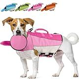 EMUST Dog Swimming Vest, Pet Life Jackets, Ripstop Dogs Lifesaver with Rescue Handle, Adjustable Dog Flotation Vest for French Bulldog, Dachshund, Corgi, Pink, M
