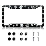 HCSS Paw Print License Plate Frames, Animal Dog Paw Aluminum Metal License Plate Holder, Rust-Proof Waterproof Car Decorative Tag Frames for Standard US 12x6 Inch