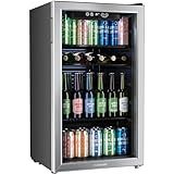 hOmeLabs Beverage Refrigerator and Cooler - 120 Can Mini Fridge with Glass Door for Soda Beer or Wine - Small Drink Dispenser Machine for Office or Bar with Adjustable Removable Shelves