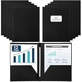Zhanmai 12 Pcs 8.5'' x 11'' Pressboard Report Cover Two Pocket Folders with Prongs, Letter Size, 3'' Capacity, Paper File Folders for School Office Business Presentation Proposal Documents(Black)