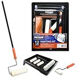 King Origin Paint Roller Kit 12-Piece Professional Painting Supplies Set - 9" & 4" Rollers, Frame, Tray & Extension Pole for Smooth/Textured Walls, Interior Home Painting