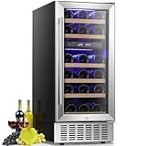 Antarctic Star Wine Fridge,15 Inch Wine Cooler Refrigerator Under Counter(41-68°F),28 Bottles Built-in Dual Zone &Freestanding Wine Refrigerator with Stainless Steel & Double-Layer Tempered Glass Door