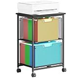 Sbanmao Letter/Legal Rolling File Cart with 2 Storage Drawers, Under Desk Storage, Vertical Filing Cabinet for Home Office, Hanging File Folders Organizer, Mobile Utility Cart Printer Stand, Black