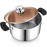 P&P CHEF 6 Qt Stockpot with Lid, Stainless Steel Cooking Stock Pot for Soup, Heat-Proof Double Handles with Visible Lid, Dishwasher Safe & Healthy, 3-Ply Metal