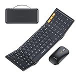 ProtoArc Foldable Keyboard and Mouse, XKM01 True Full-Size Folding Bluetooth Keyboard Mouse Combo for Business Travel, a Portable Office Suite On-The-Go, Compatible with Laptop iPad Tablet - Black