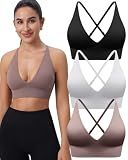 Evercute Women's Sports Bras 3/4 Pack Adjustable Deep V Neck Bras Wireless Spaghetti Strap Criss Cross Padded Low Support Bra