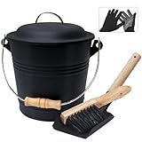 BRIAN & DANY Mini Ash Bucket with Lid and Shovel, 1.3 Gallon Fireplace Bucket with Broom, Ash Can for Fireplace, Ashes, Fire Pit, Wood Burning Stove