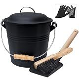 BRIAN & DANY Mini Ash Bucket with Lid and Shovel, 1.3 Gallon Fireplace Bucket with Broom, Ash Can for Fireplace, Ashes, Fire Pit, Wood Burning Stove