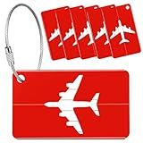 Yizhet Luggage Tags, 6 Pack Aluminium Alloy Suitcase Tags with Steel Loop and ID (Red)