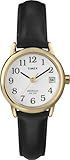 Timex Women's Easy Reader 25mm Watch – Gold-Tone Case White Dial and Date with Black Leather Strap