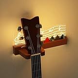 CoolGift Mart Guitar Wall Mount Stand with LED Lights - Solid Wood & Acrylic USB-Powered Guitar Accessories - Gift for Men, Guitar Players, Music Lovers (for Acoustic, Electric Bass, Ukulele)