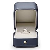 Oirlv Gorgeous Steel-Blue Ring Box Premium Leather Ring Gift Box for Wedding,Proposal Jewelry Storage Case