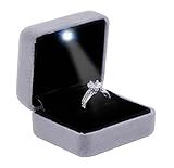 Omeet Velvet Metal Glossy with LED Jewelry Gift Box for Proposal, Engagement, Wedding - Easy to fit into Your Pocket or Handbag - Grey