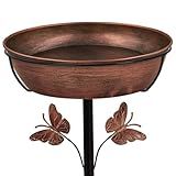 Metal Bird Bath Feeder for Outside – 3.14’’ Deep Birdbaths Bowl with Stable Stake & Upgraded 5-Pronged Base, 13’’ Dia Freestanding for Garden Yard Lawn Decor, 44’’ Tall Easy Clean 1.5 Gallon