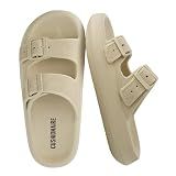 CUSHIONAIRE Fame Pillow Recovery Sandals for Women, Adjustable Double Buckle Waterproof EVA Cloud Slides, Khaki 8