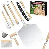 7PCS Pizza Oven Accessories Kit – Premium Pizza Making Tools Set for Home & Outdoor Ovens – Includes Pizza Peel, Oven Brush, Bubble Popper Turner, Rocker Cutter, Dough Roller & Scraper