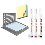 Sticky Note Holder with Sticky Note, Compatible with 3x3 inch self-Adhesive Notepad Clip, Memo pad Organizer with line Box Drawing Template, Comes with Sticky Notes and Three Pens(Grey)