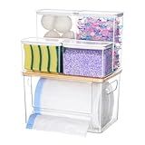 iCASA Trash Bag Dispenser Dishwasher Pods Container, 5 in 1 Garbage Bags Holder Under Sink Organizer Acrylic Laundry Pod Detergent Powder Container, Kitchen Pantry Laundry Room Organization Storage