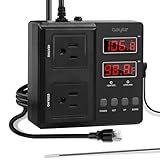 bayite Temperature Controller 1650W 15A BTC211 Dual Digital Outlet Thermostat Plug, Pre-Wired, 2 Stage Heating and Cooling Mode, 110V - 240V, Fermentation BBQ Reptile Aquarium
