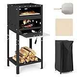 Happygrill 12” Pizza Oven Outdoor, Wood-Fired Pizza Stove with Ash Tray & Wood Storage, Pizza Stone, Pizza Peel & Oxford Cloth Cover, Multi-Fuel Pizza Maker for Patio, Backyard, Camping & BBQ