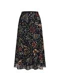 Milumia Women's Floral Mesh Midi Skirt Elastic A Line Whimsical Skirts