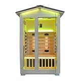 ZYKLZQ Outdoor Infrared Sauna 2 Person, Spruce Wooden Sauna 2050W 110V Heaters Panels with LCD Display Control Multi Color Light Strip Bluetooth Speaker Oxygen Bar(47.24 * 39.37 * 81.89 inch Spruce)