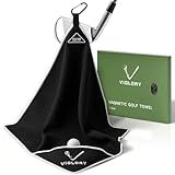 VIGLORY Magnetic Golf Towel 18"x18" with Cleaning Pocket, No-Bend Back Saver Design, Ultra Absorbent Waffle Microfiber Club Ball Cleaner, Golf Accessories and Gifts for Men Women (Black)