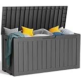 75 Gallon Resin Deck Box, Lockable Patio Outdoor Storage Box for Furniture, Garden Tools and Tools Storage, Waterproof Outside Storage Boxes - Black