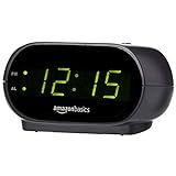 Amazon Basics Small Digital Oval Alarm Clock with LED Display, Nightlight, Snooze Function & Battery Backup, Black, 4.5 x 3.5 x 2.4 Inches