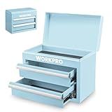 WORKPRO Metal Mini Tool Box, Top Tool Chest Containing Two Drawers with Ball Bearing Slides, PVC Drawer Liners and PP Feet Pads, Durable Cold Rolled Steel Small Toolbox for Multi-Purpose Storage