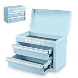 WORKPRO Metal Mini Tool Box, Top Tool Chest containing Two Drawers with Ball Bearing Slides, PVC Drawer Liners and PP Feet Pads, Durable Cold Rolled Steel Small Toolbox for Multi-Purpose Storage