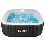 EZLIFE 6-Person Inflatable Hot Tub Spa with LED Light Strip | 130 Air Jets, 1,350W Heater, 252-Gallon Square Spa with Cover & Plug-and-Play 120V Setup