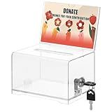 KYODOLED Clear Donation Box for Fundraising with Lock & Sign Holder, Multi-Use Voting and Raffle Box, Tip Jar, Secure Storage, Durable Plastic, 6.2'' x 4.6'' x 4.0''
