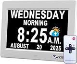 MASSII Voice-Talking Dementia Clock with Date and Time, 20 Alarms Custom Reminder, Sleep Trainer, Large Numbers, Auto DST, Night Dimmer, Calendar Clock for Dementia, with 1.5M Adaptor