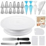 Kootek 71PCs Cake Decorating Kit, Baking Supplies Tools - Includes Cake Stand Turntable, 12 Icing Piping Tips Set, 2 Frosting Spatulas, 3 Scrapers, 50+2 Piping Bags, Coupler, Video Tutorial, Booklet