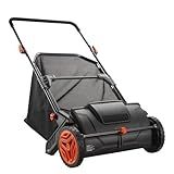 Push Lawn Sweeper, 21-inch Leaf & Grass Collector, Strong Rubber Wheels & Heavy Duty Thickened Steel Durable to Use with Large Capacity 3.5 cu. ft. Mesh Collection Hopper Bag, 2 Spinning Brushes