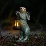 MININOVA Garden Statues Rabbit with Solar Lantern Resin Outdoor Bunny Figurines Decorations for Patio Yard Lawn Ornaments Gifts for Mother's Day Birthday Housewarming