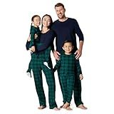 Amazon Essentials Women's Matching Holiday Family Pajama Sets, Dark Emerald Green Navy Plaid, Large