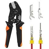 Sanuke Wire Crimping Tool, Ratcheting Wire Crimper for Open Barrel Terminal Connectors, Electrical Crimping Tool for DuPont AMP Deutsch DELPHI JST TYCO Connectors, 24-14 AWG