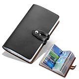 Romozi RFID Credit Card Holder, Leather Business Card Organizer with 96 Card Slots, Credit Card Protector for Managing Your Different Cards and Important Documents to Prevent Loss or Damage (Black)
