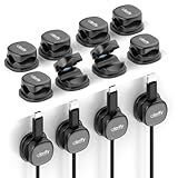 12 Pack Spring Cable Clips, Black Cord Organizer with Adhesive, Charging Cord Clips for Phone, Laptop, Nightstand & Desk, Cable Management for Office & Home Use