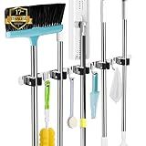 AceMining Broom Holder Wall Mount, 5 Racks 4 Hooks Heavy Duty Mop Organizer