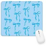 Blue Bow Mouse Pad with Stitched Edge, Cute Computer Mouse Pad Non-Slip Rubber Base, Small Pad with Light Blue Background for Laptop Girls Office Supplies School Desktop Accessories 9.4x7.8 inch