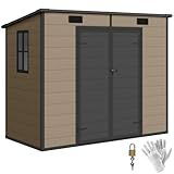 Outsunny 8' x 4' Outdoor Storage Shed, Waterproof Resin Plastic Shed with Floor, Window, Lockable Door and Vents, All-Weather Garden Tool Shed for Backyard, Patio, Lawn, Brown