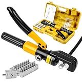YUZES Hydraulic Crimping Tool 10 Tons, 12 AWG to 2/0 Battery Cable Crimper Tool with 9 Dies, Easy to Operate Hydraulic Wire Crimping Tool Kit for Wire Rope, Battery Cable Ends Ring Terminals