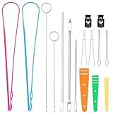 Tudniky 16 PCS Drawstring Threader, Loop Turner Sewing Tool with Flexible Hoodie String Threader and Cord Locks, Easy Drawstring Threader Bodkin Sewing Tool for Shorts Pants Jackets Coats Hoodies