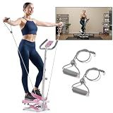 Sunny Health & Fitness Pink Smart Stepper Stair Climber Exercise Machine for Home with Handlebar and Resistance Bands, Compact Space Saving Connected Fitness with Free SunnyFit App – P2410